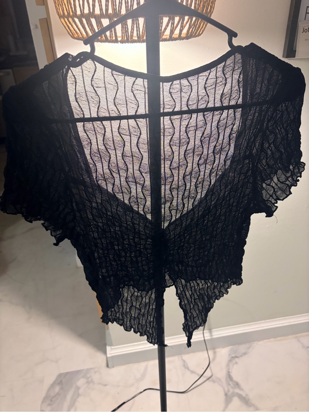 SHEIN Black Sheer Crinkle Crop Top